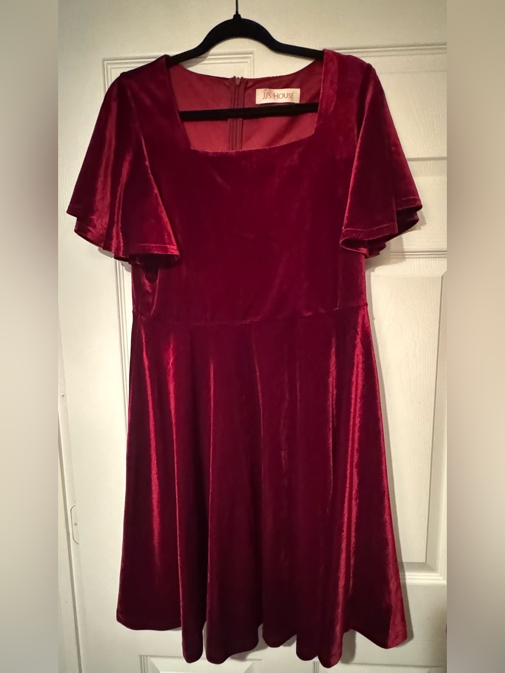 JJs House Sz XL Deep Wine Velvet Flowy Short Sleeve Midi Dress